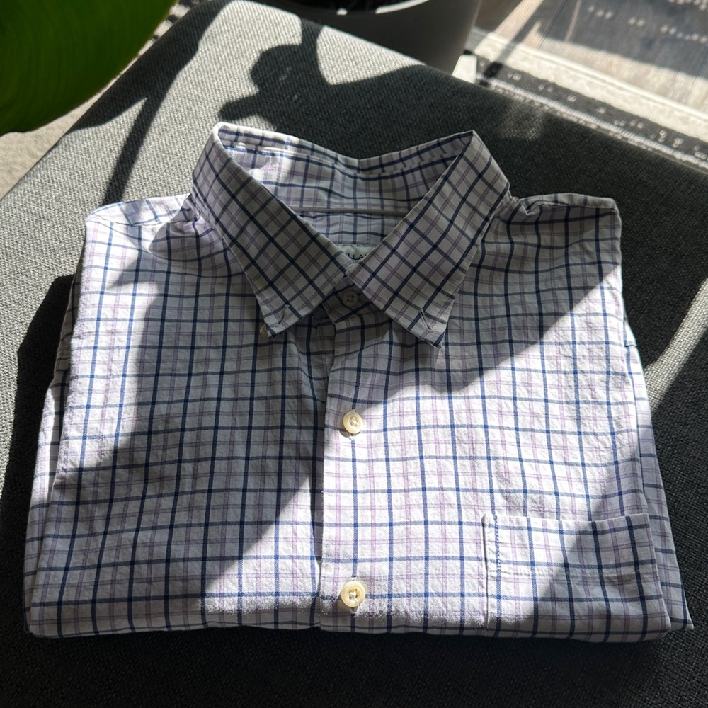 Peter Millar Purple/Blue and White Plaid Button Down Shirt
